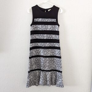 Women's Michael Kors Dress Striped Black Snake Print XS Sleeveless Midi Ruffled